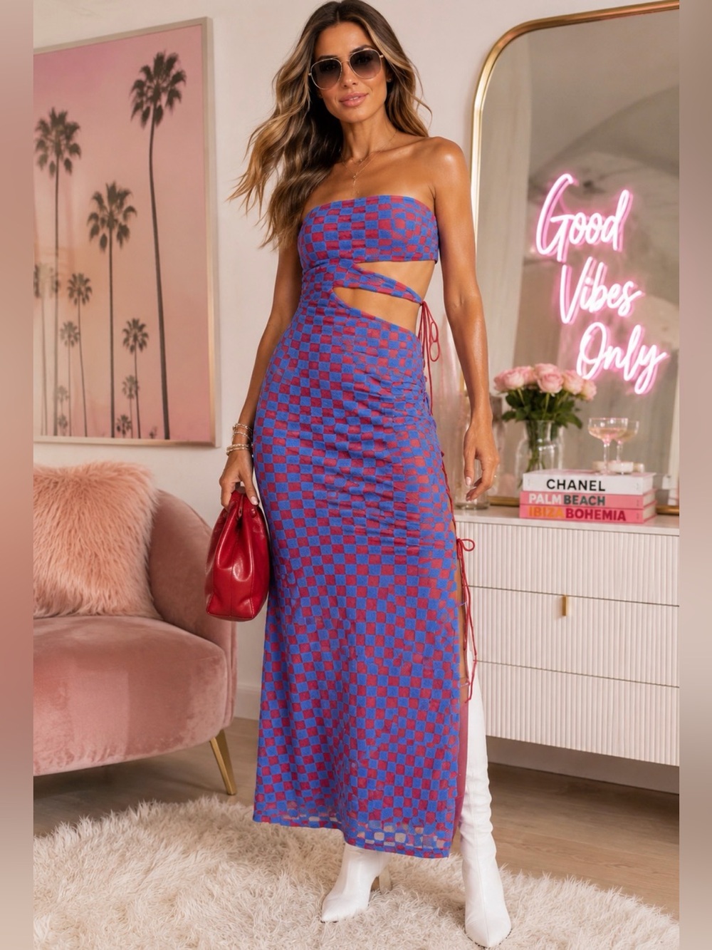 BNWT Rotate Birger Christiensen Malena Strapless Cutout Mesh & Velvet Maxi Dress